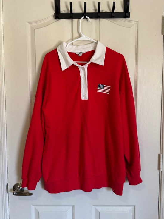 JoyLab Sweaters - JoyLab Red Crewneck Rugby Sweatshirt with White Collar